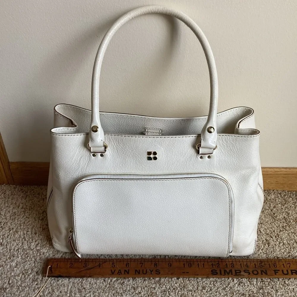 Kate Spade White Pebble Grain Leather Shoulder Bag Purse w/ Dust Bag